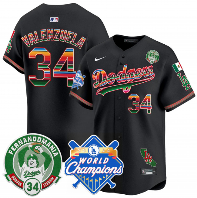 Men's Los Angeles Dodgers ACTIVE PLAYER Custom Black Mexico Fernando Valenzuela & 2024 World Champions Patch Vapor Premier Limited Stitched Baseball Jersey